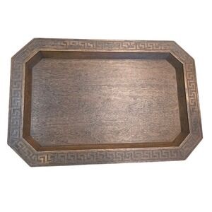 Vintage Westwood Thermo-Serv Tray Faux Walnut Wood Greek Key Border